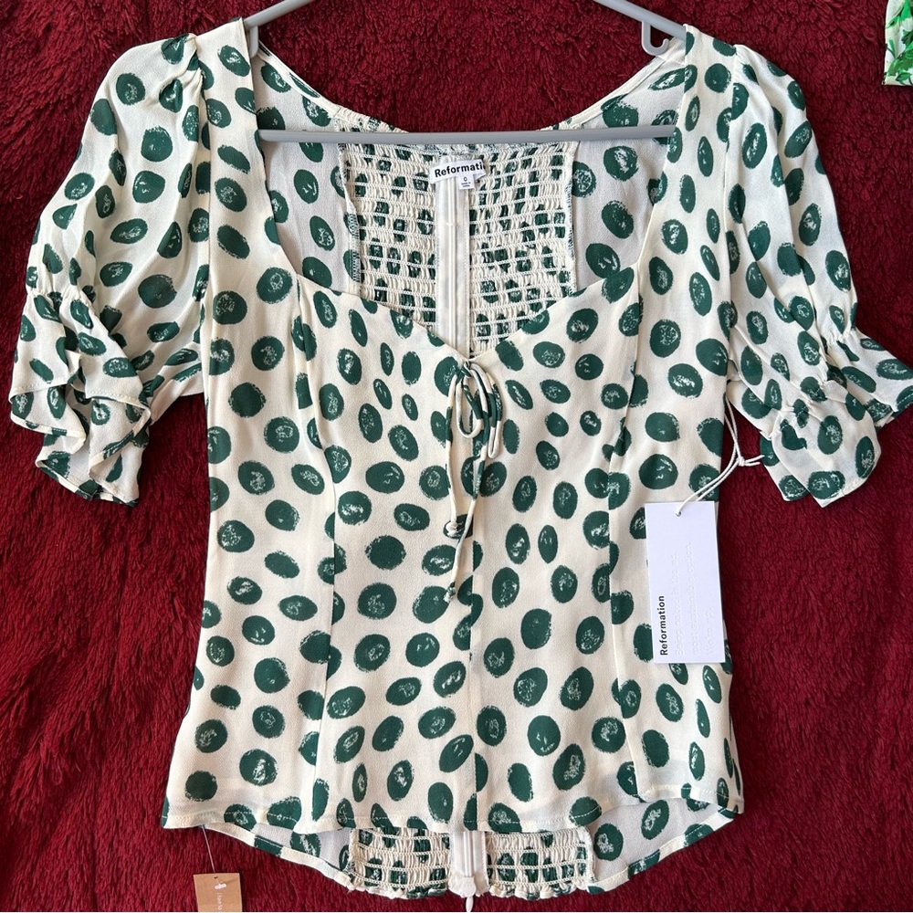 Reformation Green Polka Dot Women's Top